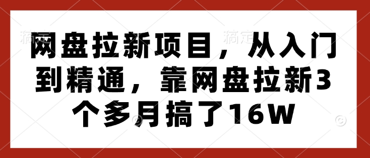 网盘拉新项目，从入门到精通，靠网盘拉新3个多月搞了16W-云帆项目库